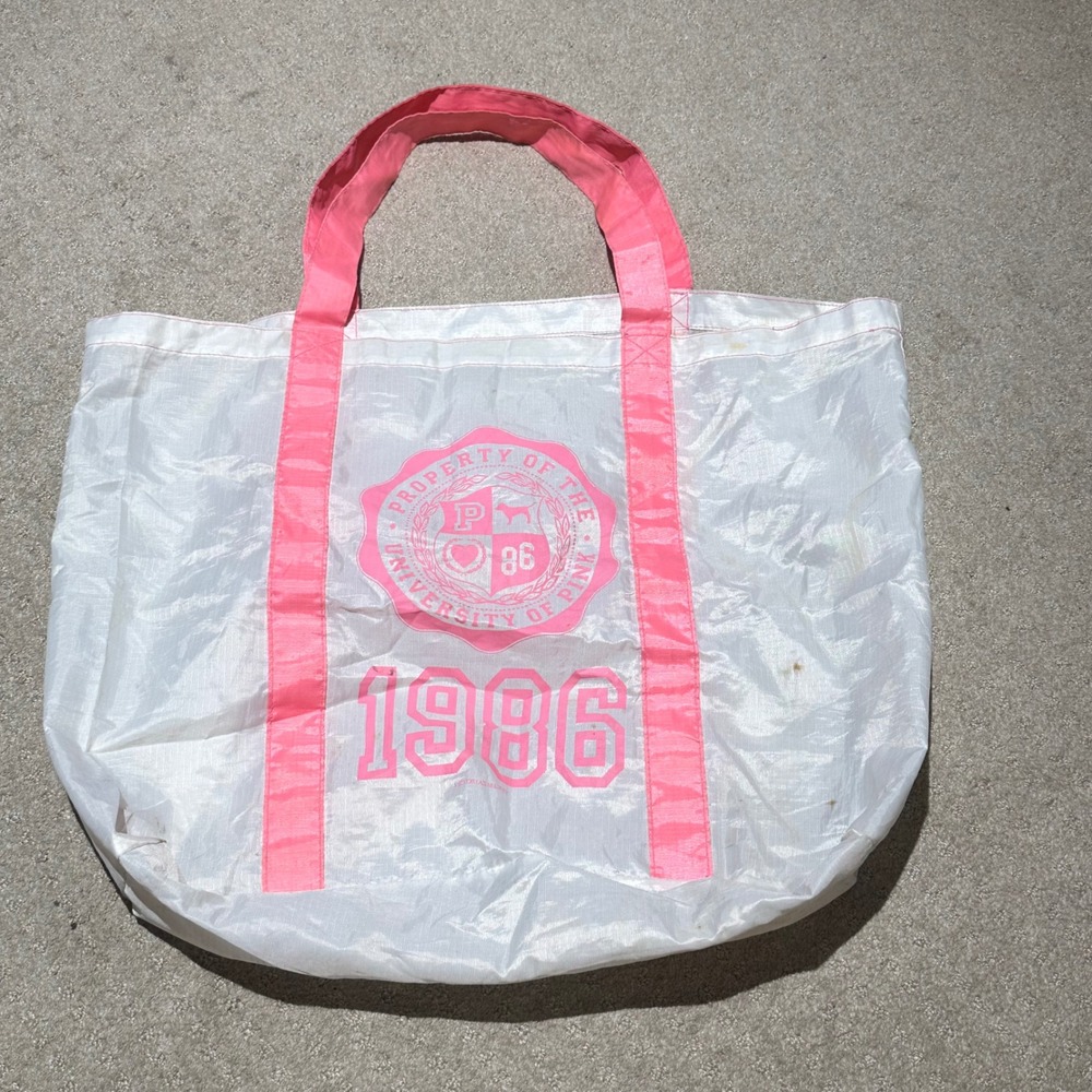 Victorias Secret PINK White Pink Ripstop Oversized Tote Bag University 1986